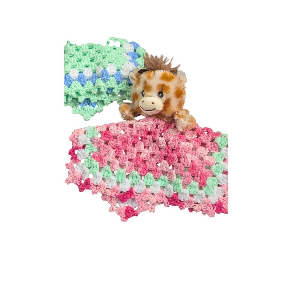 Set‎ of 2 Handmade Upcycle Plush Animal Lovey Security Blankets